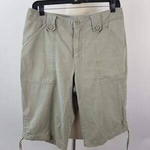 Caribbean Joe Khaki Cargo Hiking Shorts Pockets Tie Knees  Belt Loops Size 8